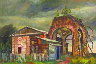 Село Никольское. Разрушенный храм Святого Николая. 2006. Холст, масло. 95х120